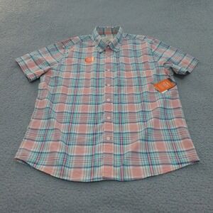 St Johns Bay Shirt Mens Large Plaid Short Sleeve Button Up No Tuck Fit Pink Blue